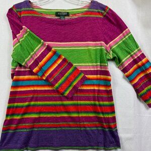 Lauren Ralph Lauren Petite Large PL 3/4 Sleeve Shirt Top Blouse colorful